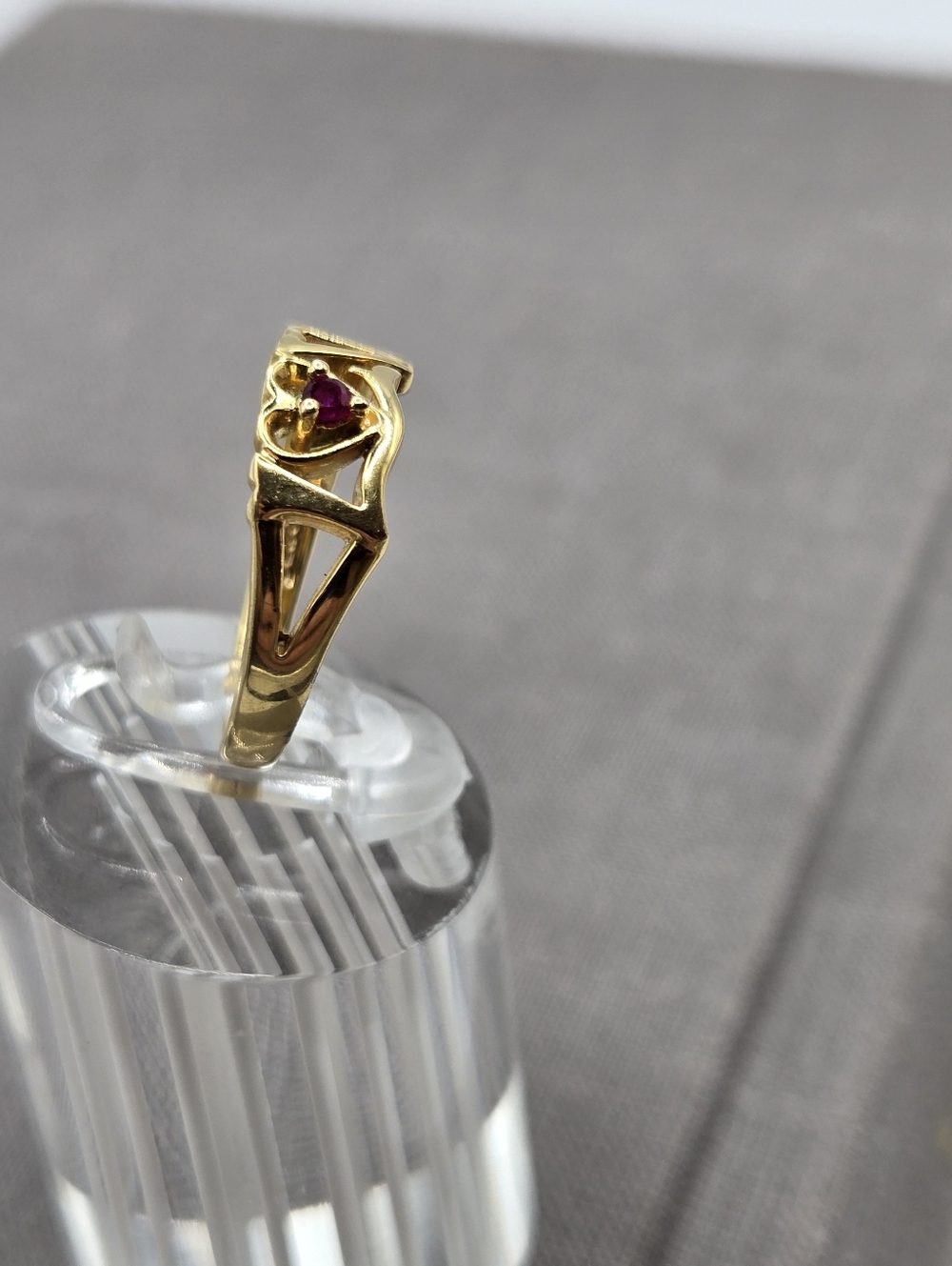 Gold Love Script Ring with Pink Gem - Picture 2 of 7